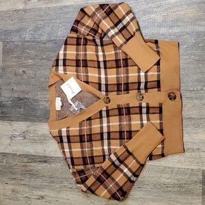 NWT Marled Plaid Camel Cardigan Medium